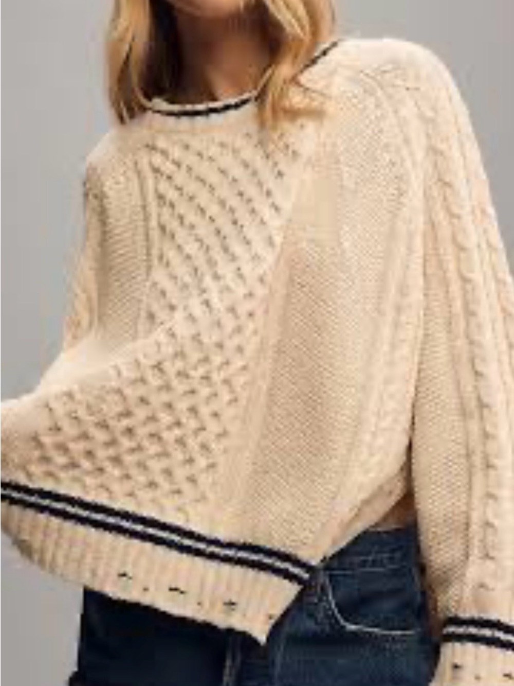 Pilcro Anthropologie Oversized Varsity Cable Sweater XS NWT - Picture 3 of 5